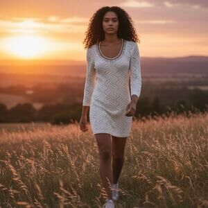 White House Black Market Tunic/mini dress White Crochet knit  size Med